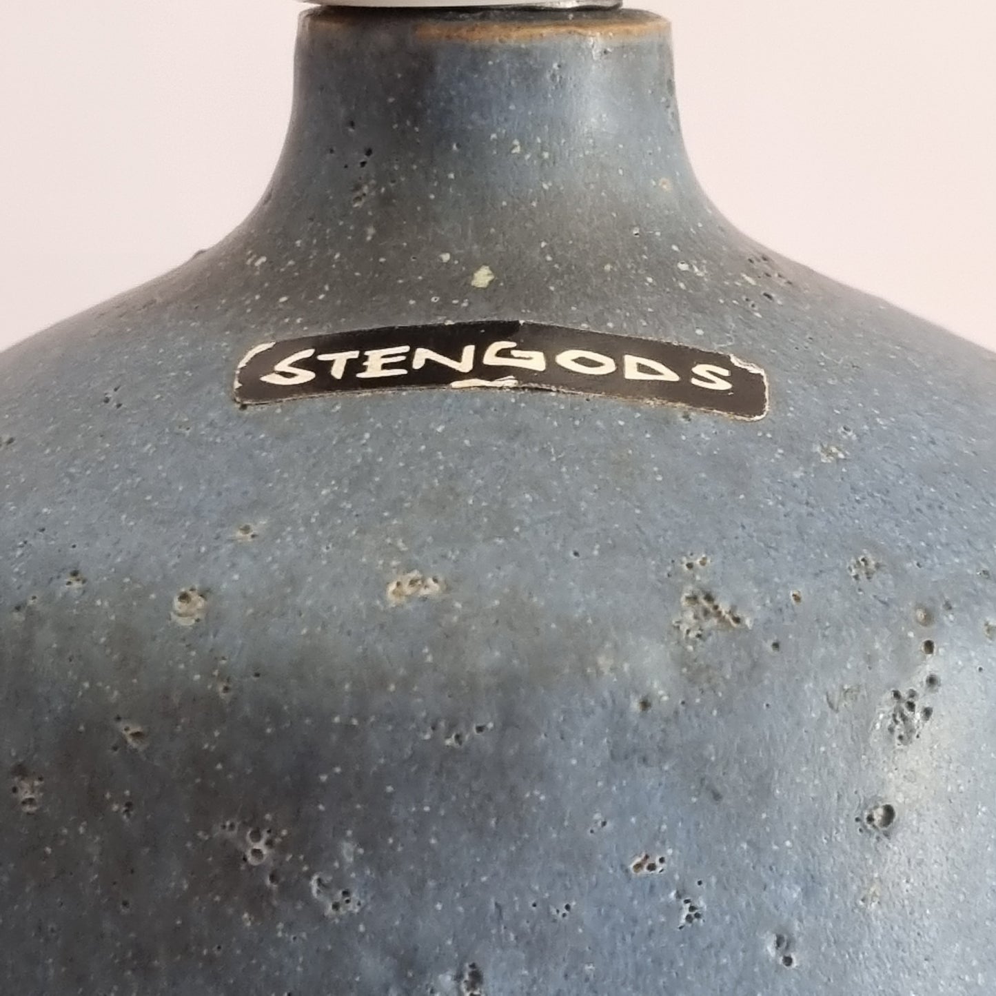 Rolf Palm Stoneware Table Lamp – Blue-Grey Glaze, Mölle 1960s