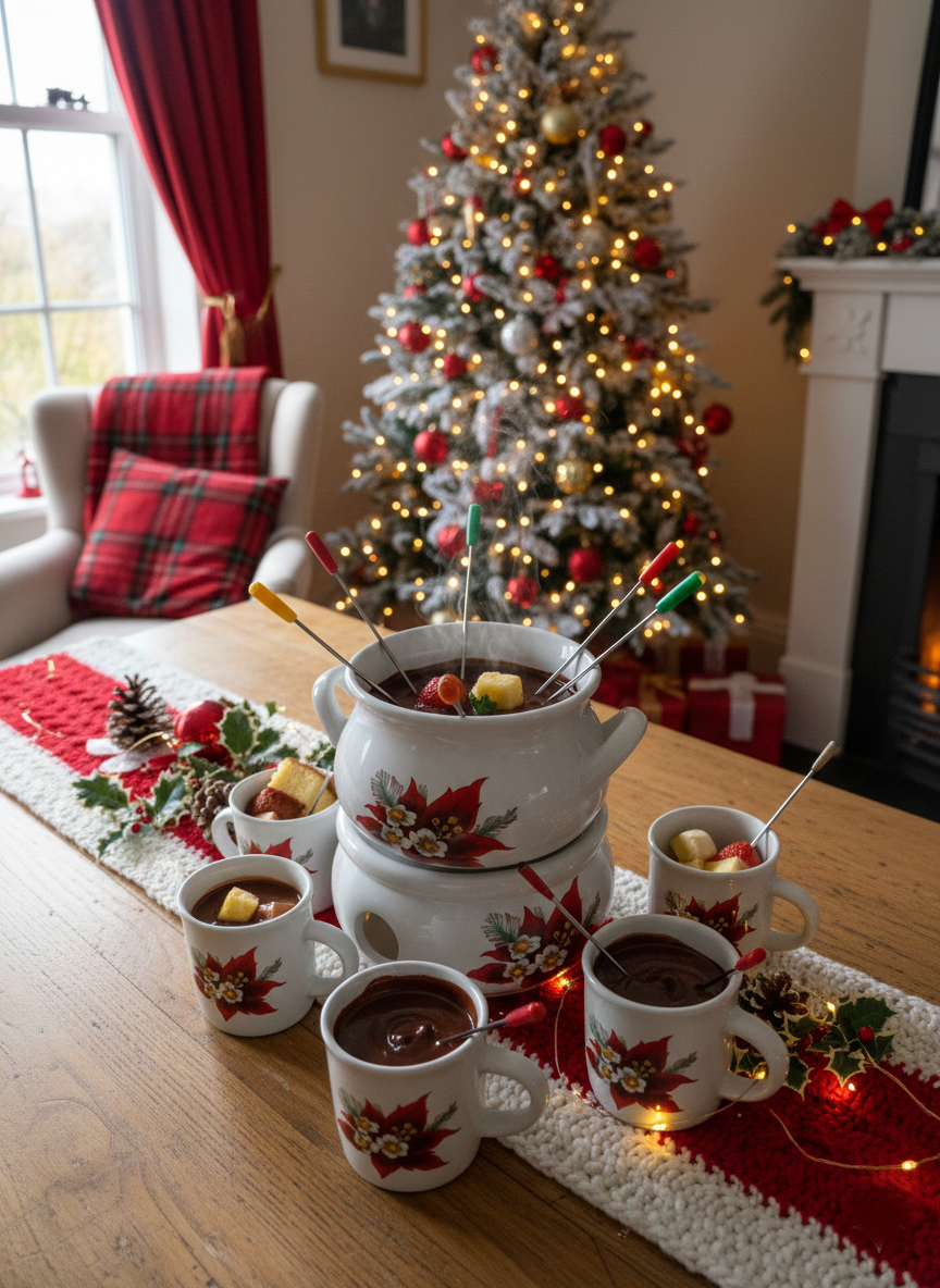 Scandinavian Vintage Ceramic Mulled Wine Pot with Candle Warmer, Christmas Design, authentic vintage timeless charm scene