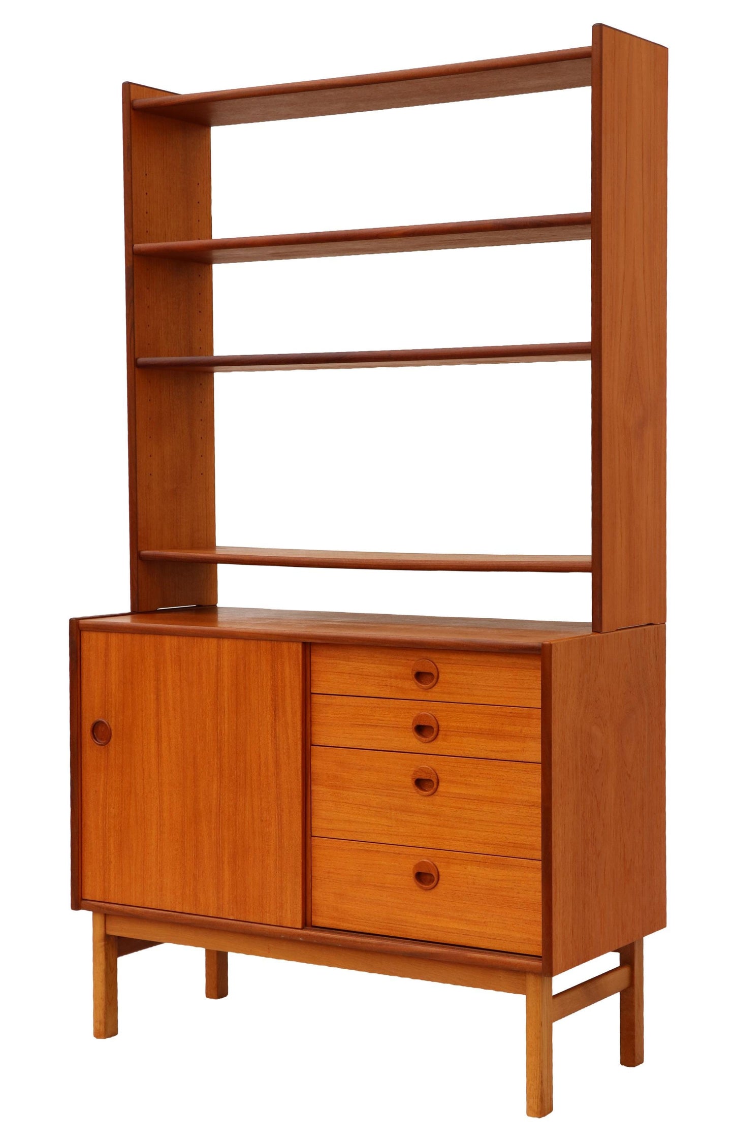 Scandinavian Mid-Century Modern Bookcase Cabinet – Solid Wood, Shelving Unit with Drawers and Sliding Door, Sweden __etsy:8132342981