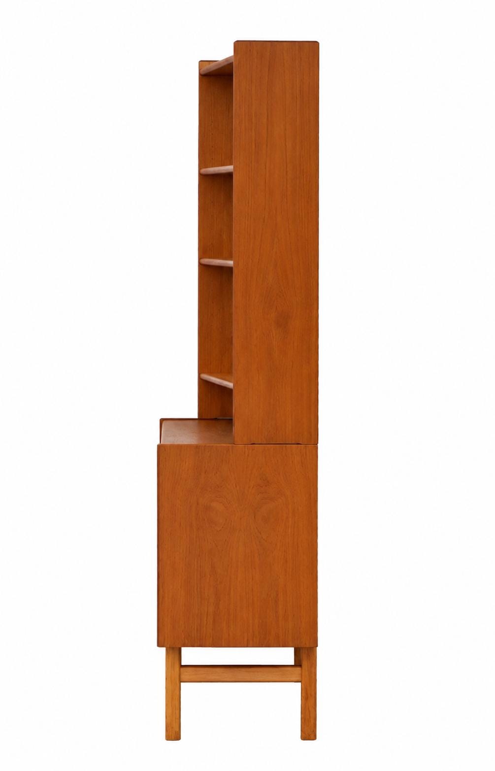 Scandinavian Mid-Century Modern Bookcase Cabinet – Solid Wood, Shelving Unit with Drawers and Sliding Door, Sweden __etsy:8132343607