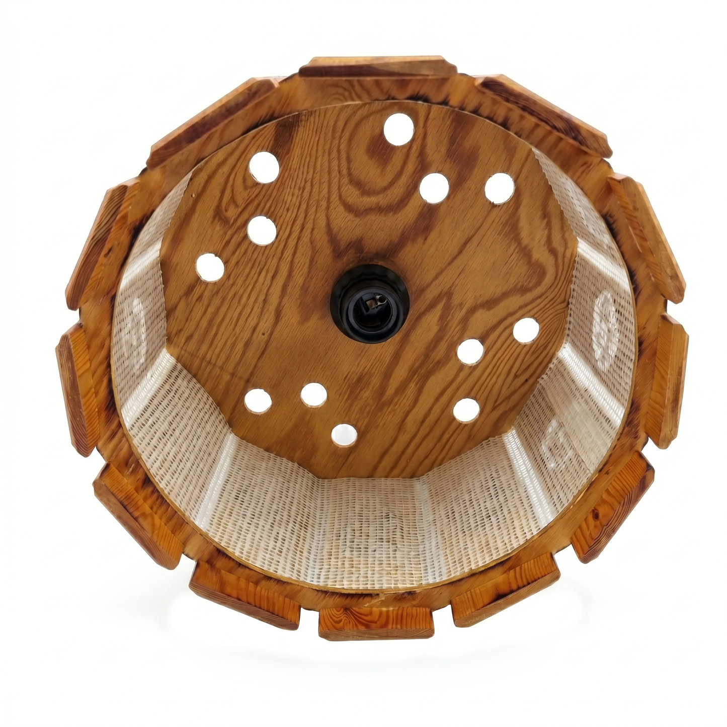 Mid century  modern Swedish Pine Wood Pendant Lamp – Spånros Folk Craft, 1970s