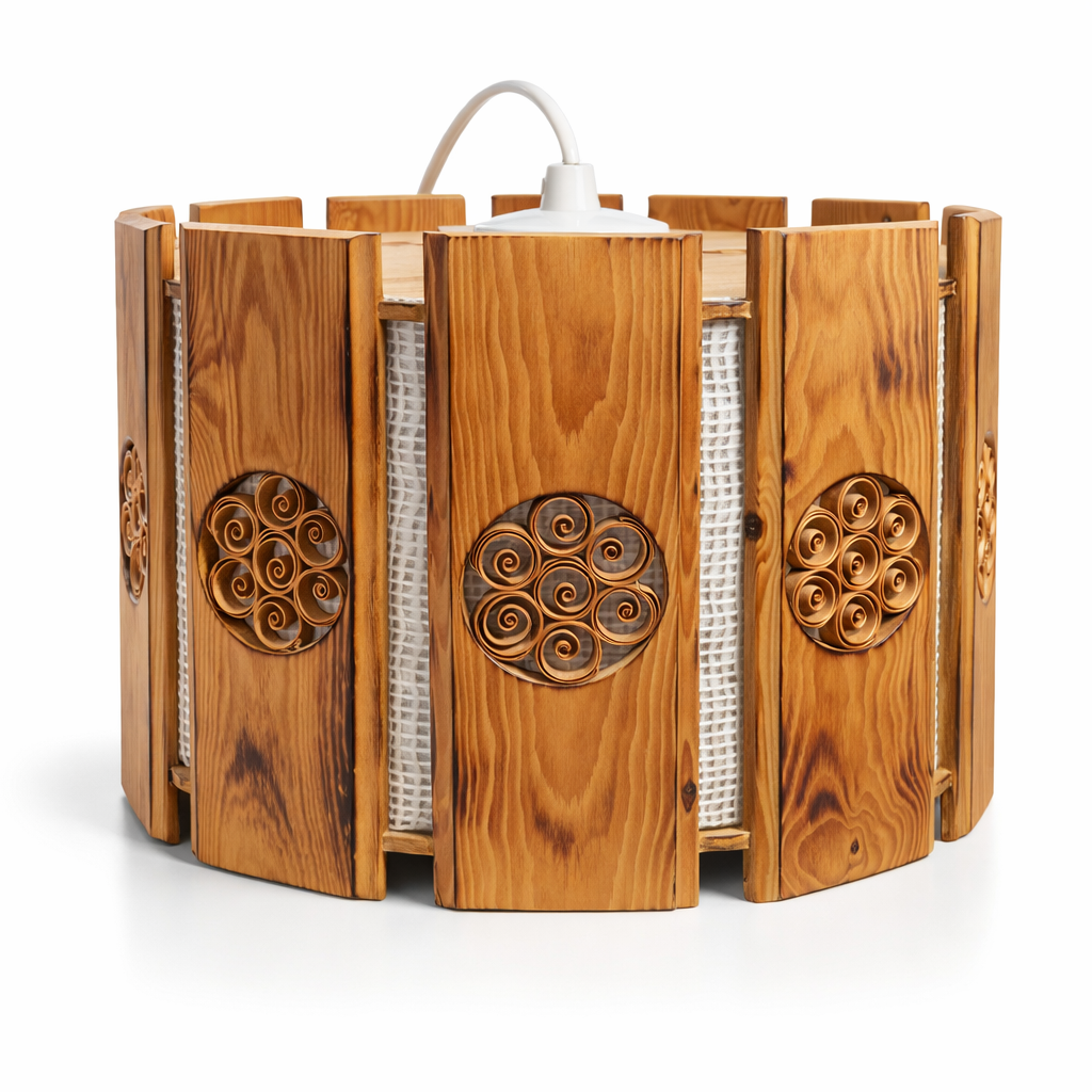 Mid century  modern Swedish Pine Wood Pendant Lamp – Spånros Folk Craft, 1970s