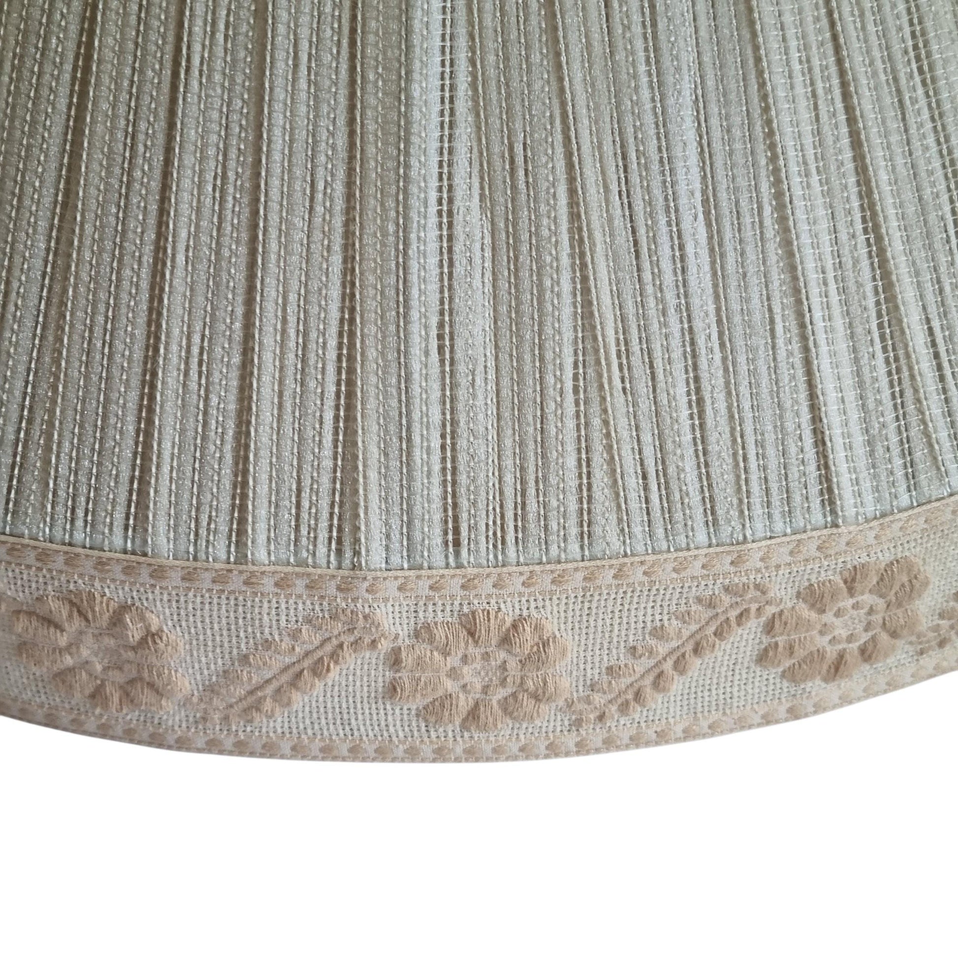 Teak Pendant Lamp, Fabric Shade with Floral Trim, Mid Century Modern, Scandinavian 1960s __etsy:8195322223