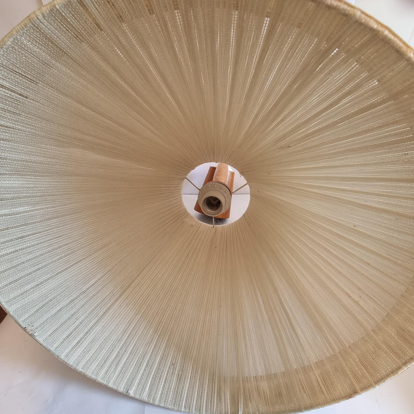 Teak Pendant Lamp, Fabric Shade with Floral Trim, Mid Century Modern, Scandinavian 1960s __etsy:8147421312