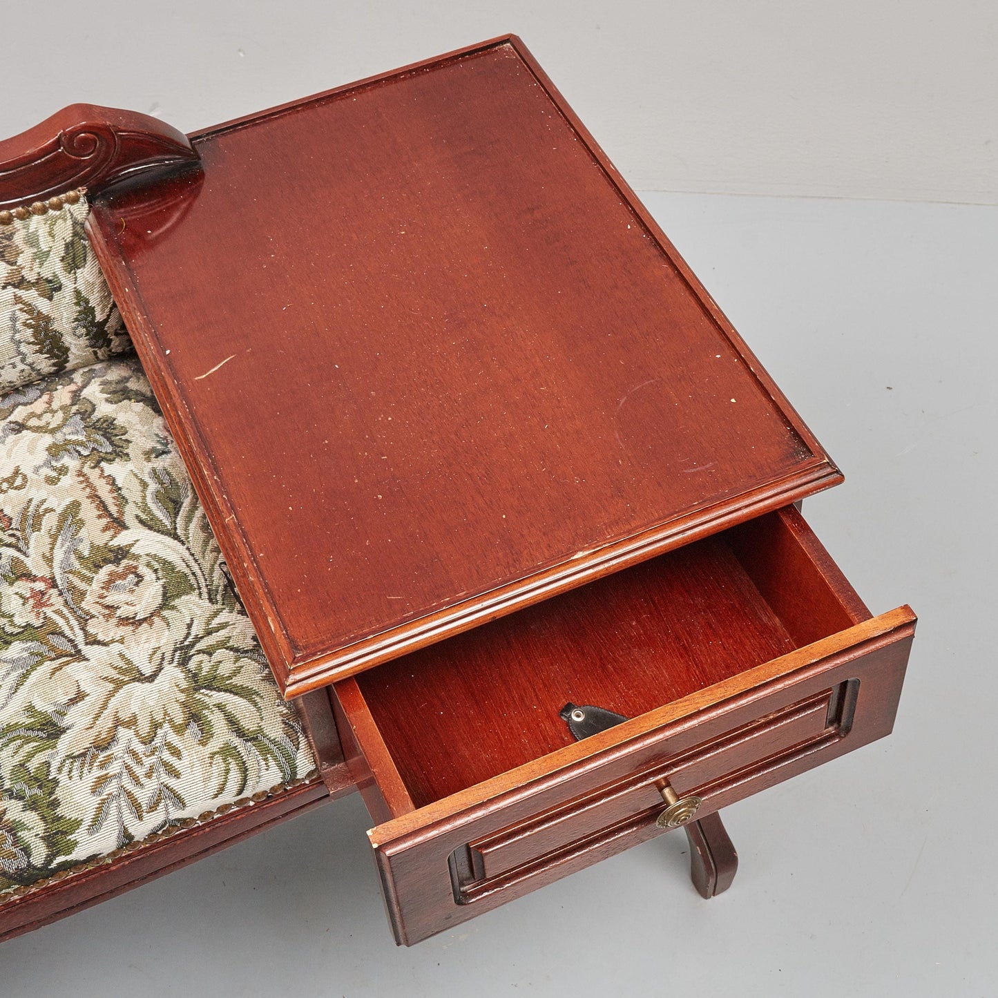 Telephone Bench with Drawer, Gossip Seat, Carved Wood Floral Tapestry, French Louis XV, Sweden __etsy:8194284399
