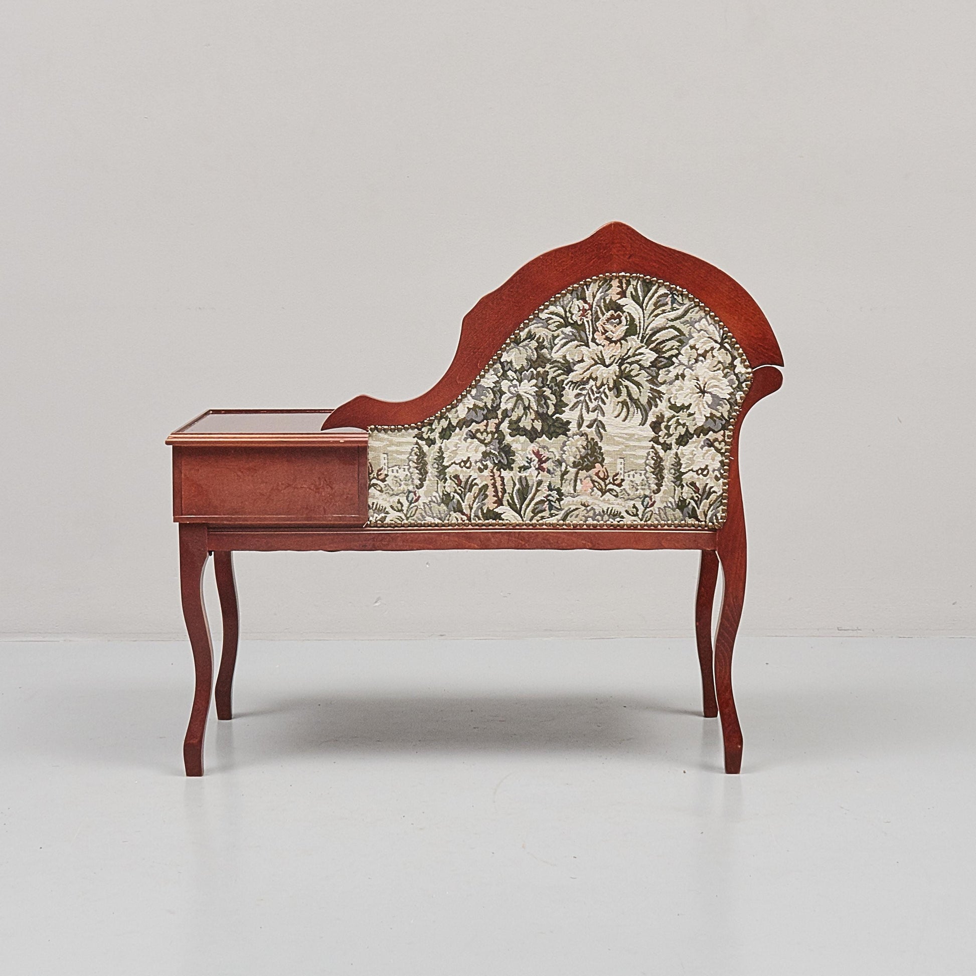 Telephone Bench with Drawer, Gossip Seat, Carved Wood Floral Tapestry, French Louis XV, Sweden __etsy:8146379742