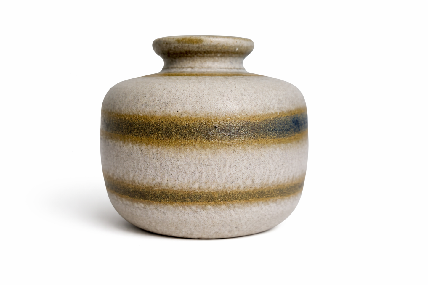 Toreboda Swedish Stoneware Vase – Handcrafted Stengods, Mid-Century in beige with brown and blue horizontal stripes