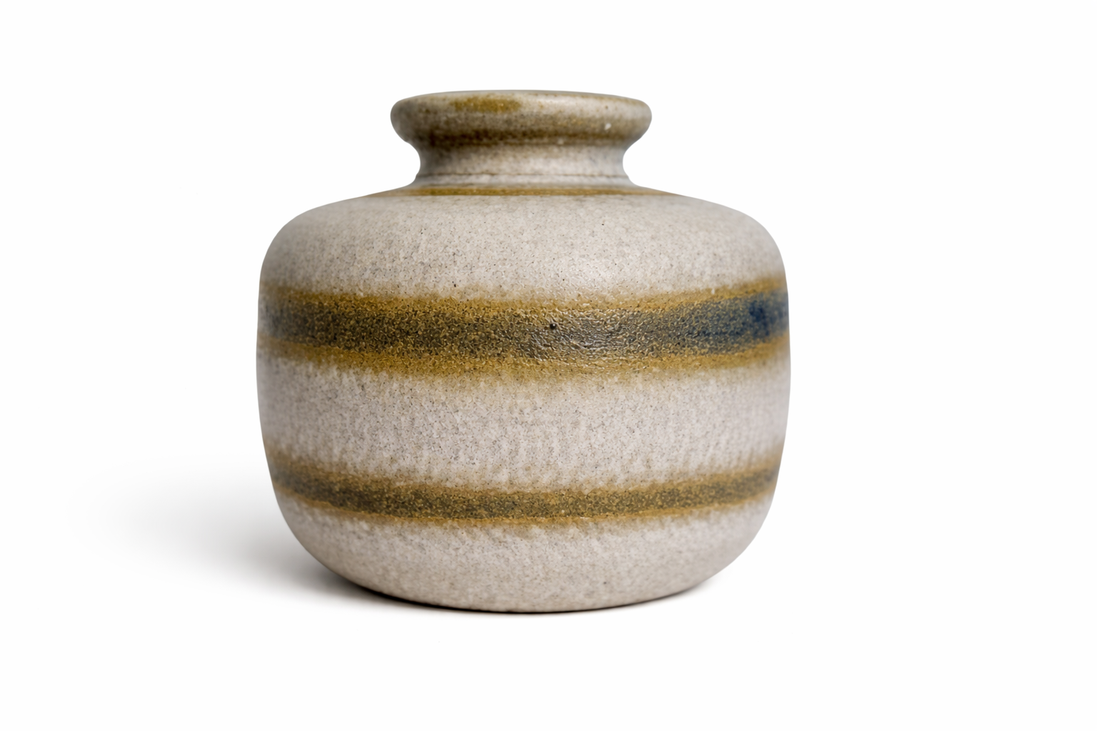 Toreboda Swedish Stoneware Vase – Handcrafted Stengods, Mid-Century in beige with brown and blue horizontal stripes
