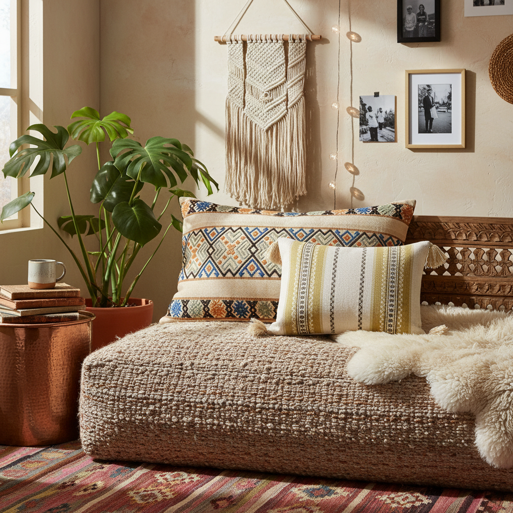 Scandinavian Folk Woven Cushion Cover – Nordic Geometric Pattern