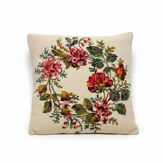 Vintage Hand Embroidered Pillow – Cross Stitch Cushion with  Roses – Colorful Boho Home Decor (Másolat)