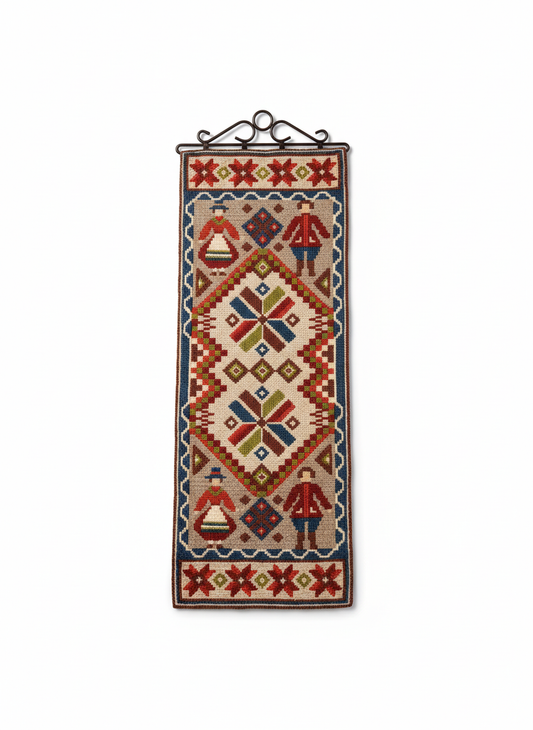 Vintage Scandinavian Folk Art Wall Textile – Handwoven Swedish Runner with Traditional Motifs