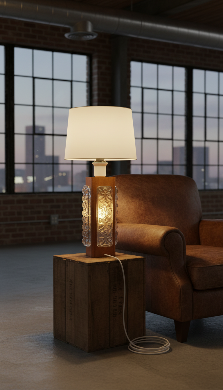 Vintage Scandinavian Mid-Century Teak Table Lamp with Textured Orrefors Glass – 1960s, authentic vintage, timeless charm.