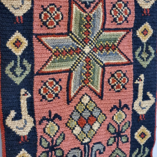 Vintage Swedish Folk Wall Tapestry – Handwoven  Wool Textile