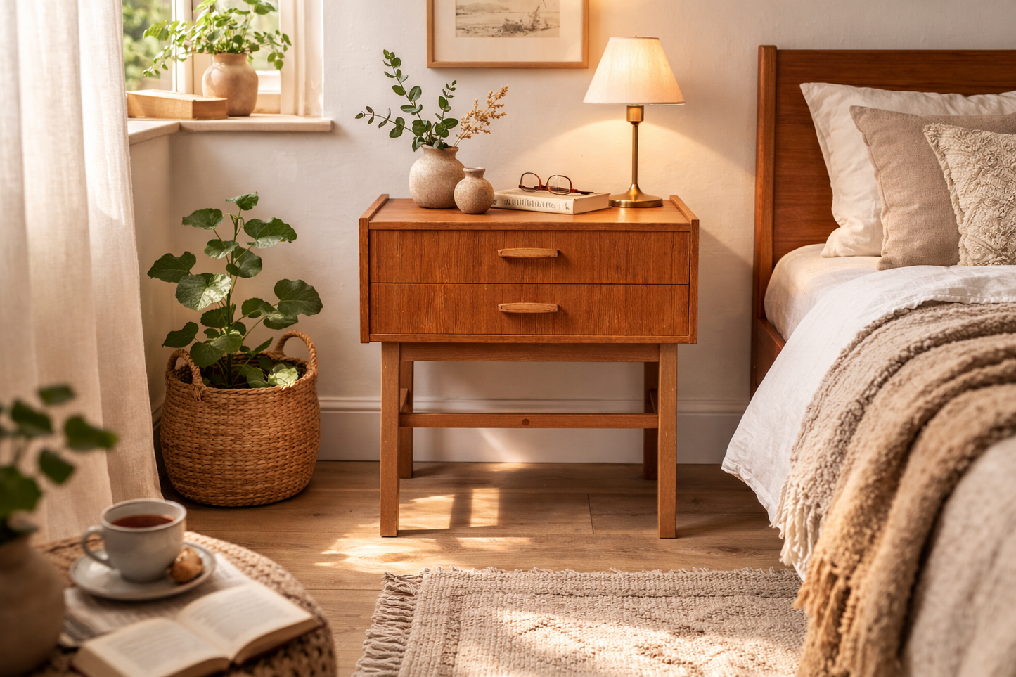 Vintage 1960s Teak Side Table with Drawers – Scandinavian Mid-Century Modern vintage teak furniture, timeless charm, authentic vintage piece