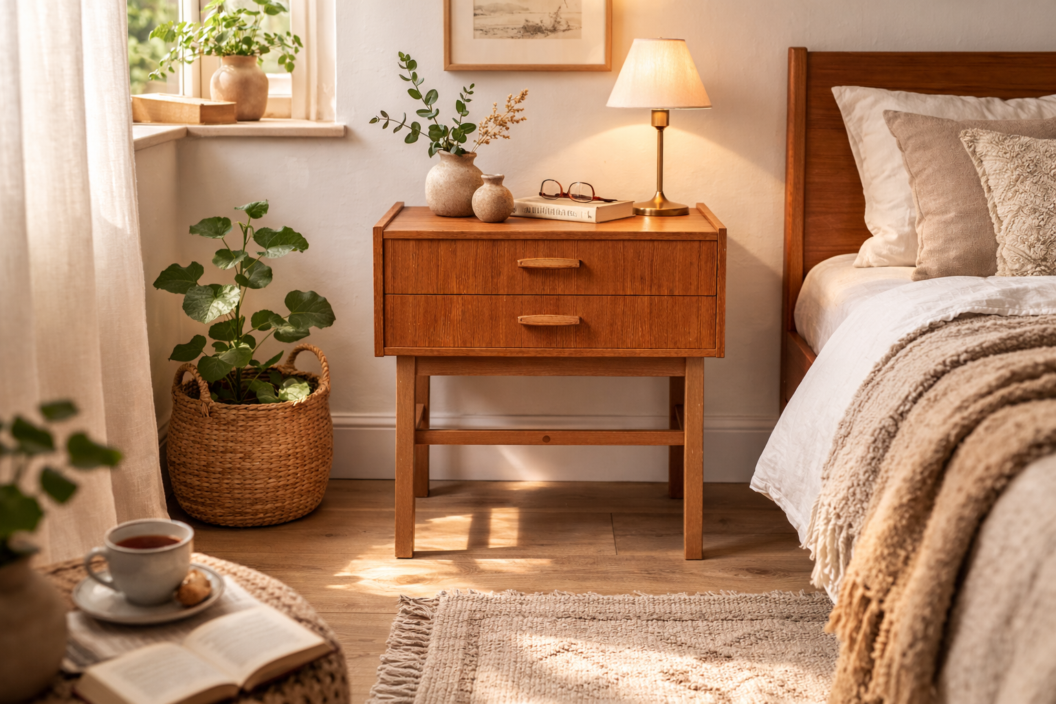 Vintage 1960s Teak Side Table with Drawers – Scandinavian Mid-Century Modern vintage teak furniture, timeless charm, authentic vintage piece