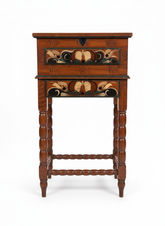 Vintage Kurbitsmaleri Sewing Chest: Swedish Dalarna Folk Art, 1944