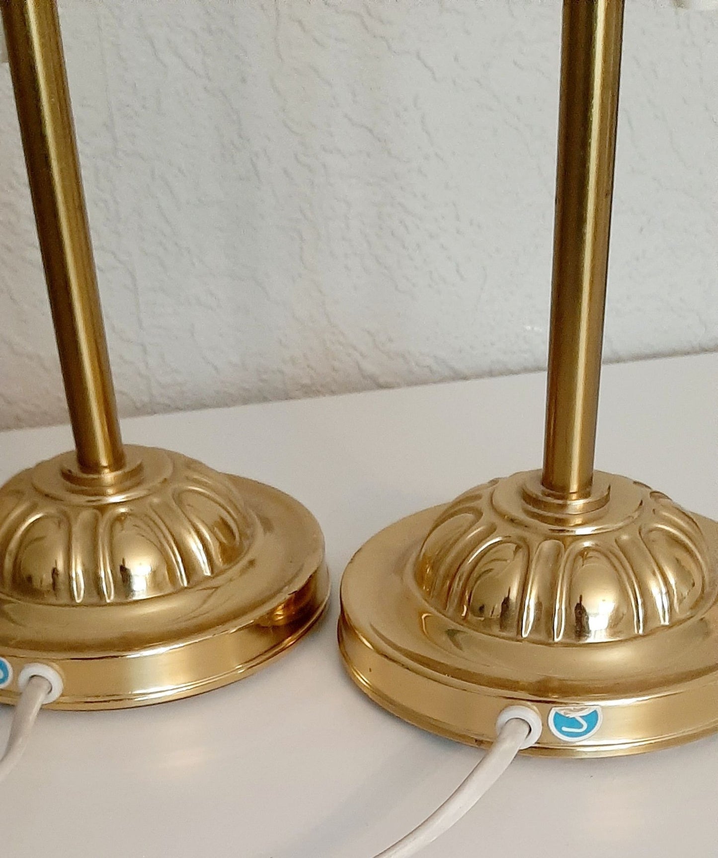 Vintage Pair of Brass Table Lamps with Lace Pattern Shades – Mid Century Bedside Lamps – Cottagecore Romantic Lighting Set