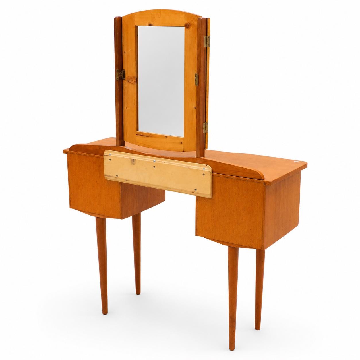 Vintage Scandinavian Modern Teak Vanity Dressing Table with Triple Mirror, Norwegian Mid Century Makeup Desk __etsy:8101653403