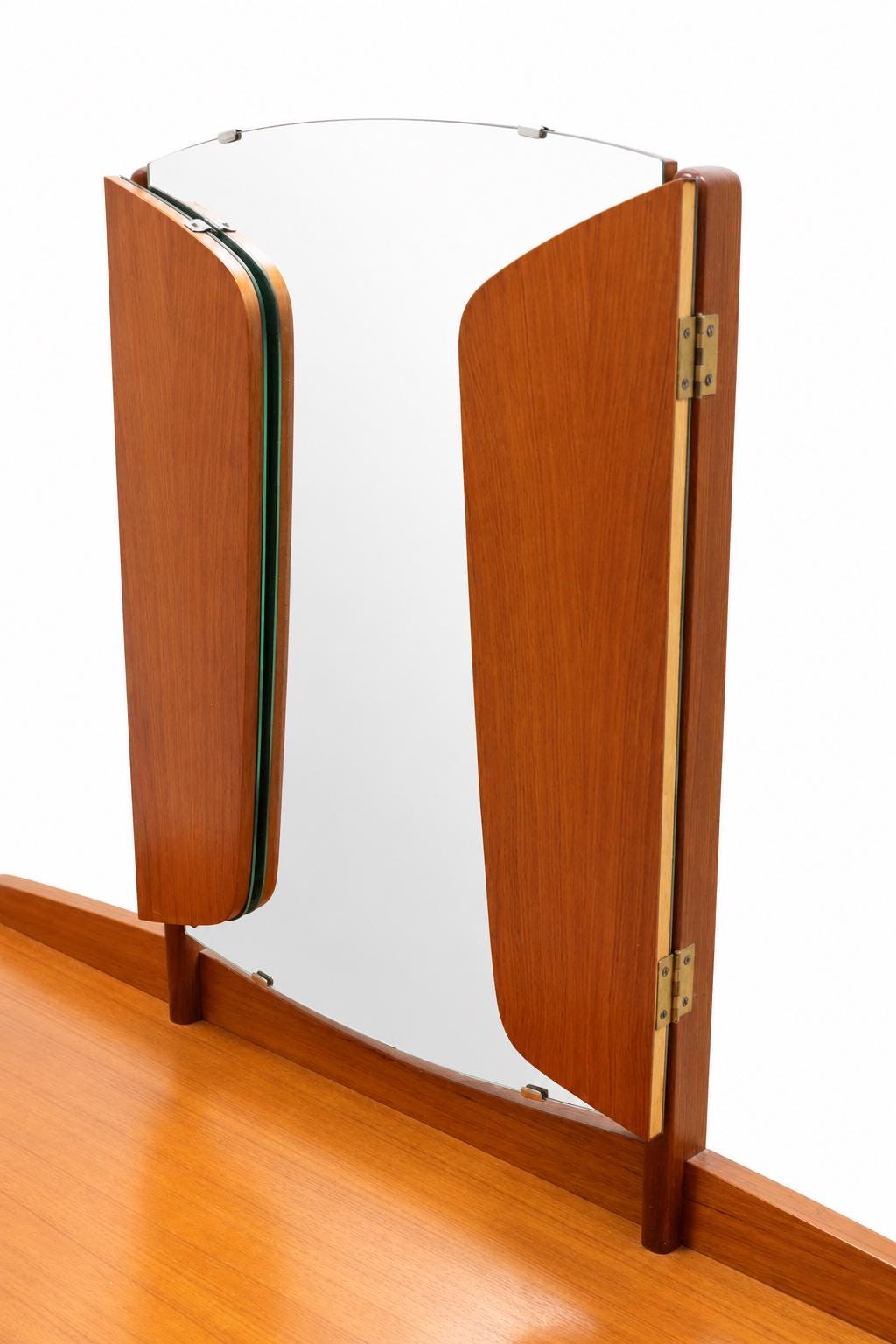 Vintage Scandinavian Modern Teak Vanity Dressing Table with Triple Mirror, Norwegian Mid Century Makeup Desk __etsy:8053740318