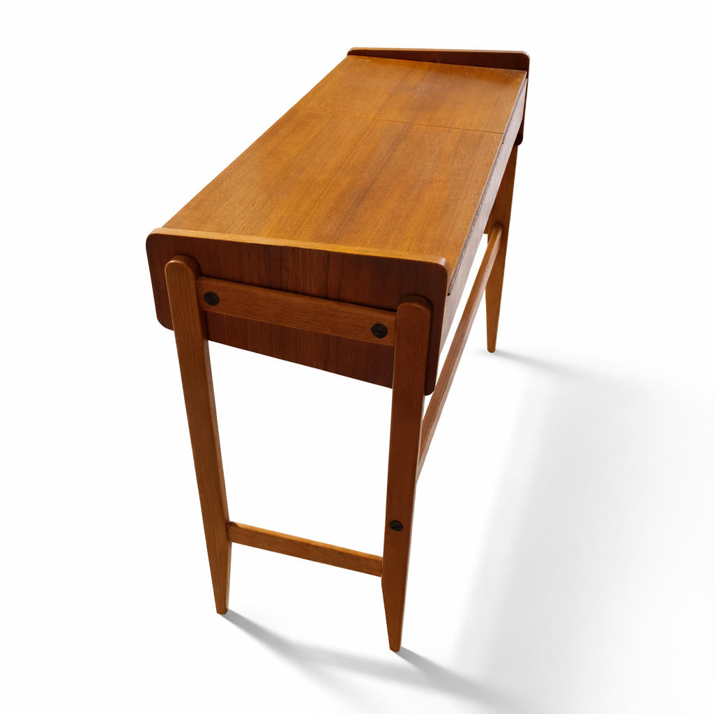 1960s Scandinavian Teak Vanity Table with Flip-Top Mirror and Storage