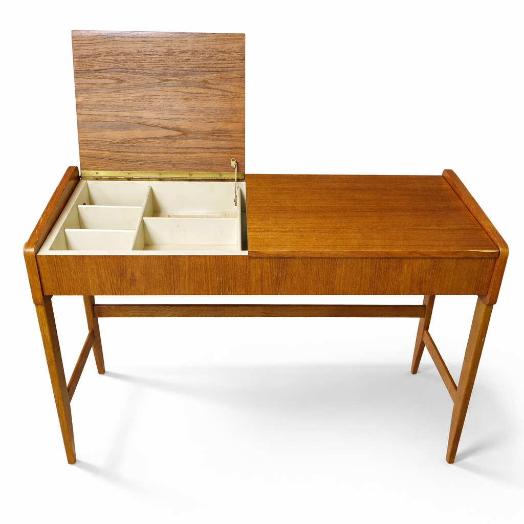 1960s Scandinavian Teak Vanity Table with Flip-Top Mirror and Storage