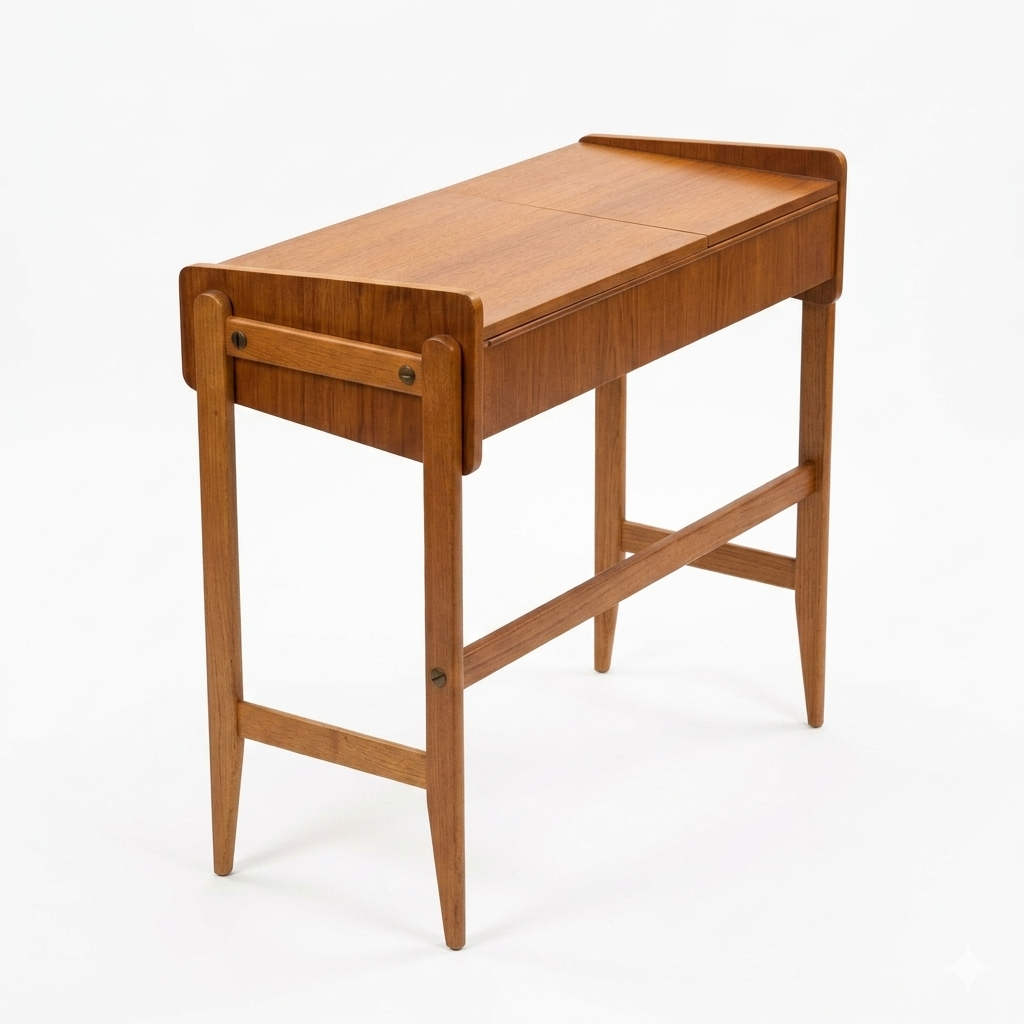 1960s Scandinavian Teak Vanity Table with Flip-Top Mirror and Storage