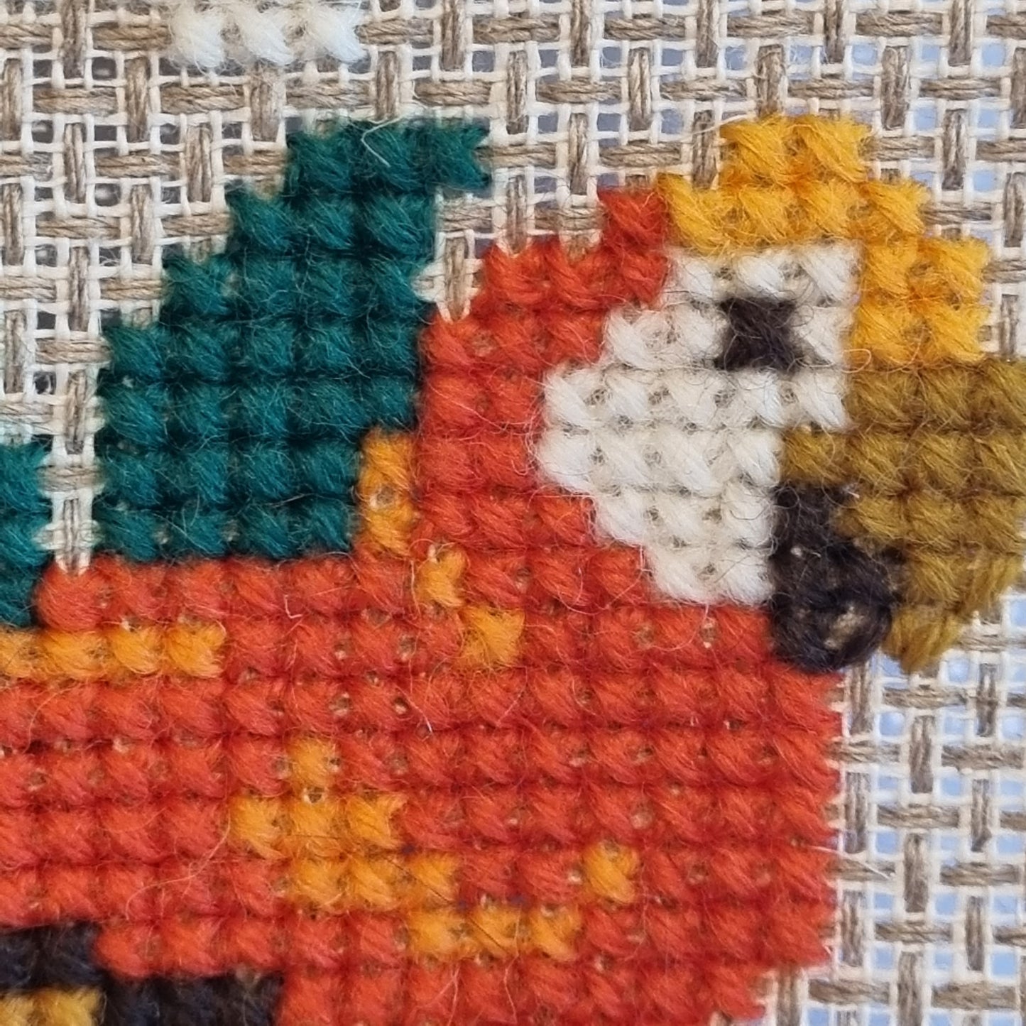 Vintage Swedish Cross-Stitch Parrots Wall Hanging
