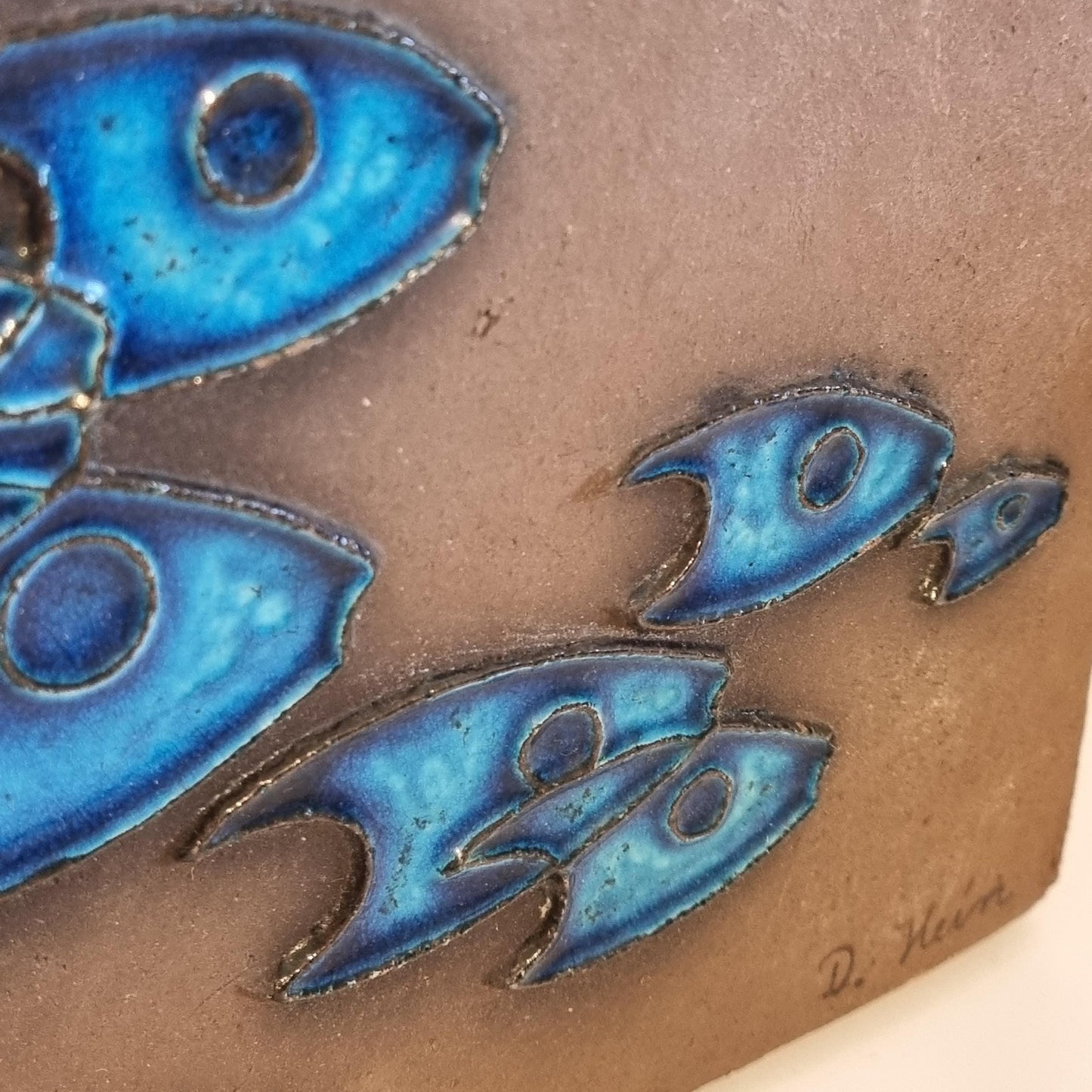 Wall Plaque, School of Fish by Dietlinde Hein, Blue Ceramic Relief, Knabstrup Denmark, Mid Century Modern __etsy:8194644979