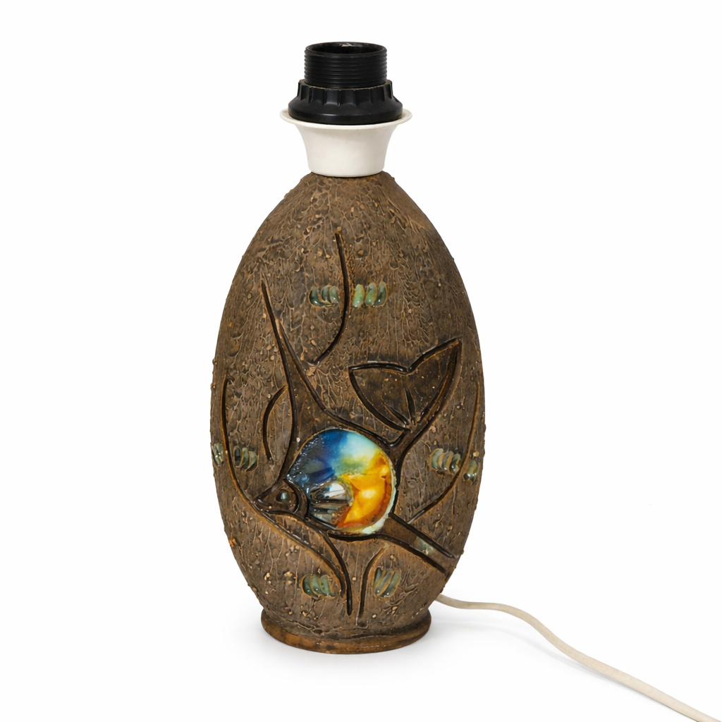 Tilgmans Keramik Brutalist Ceramic Lamp Base – Sweden Mid-Century with textured stoneware and colorful decorative glaze detail