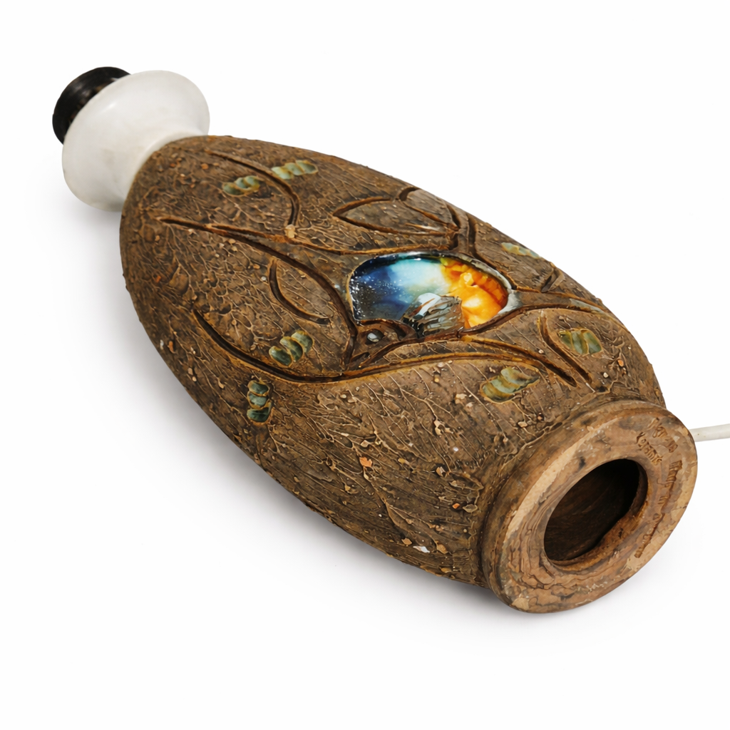 Tilgmans Keramik Brutalist Ceramic Lamp Base – Sweden Mid-Century with textured brown ceramic and colorful glazed detail.