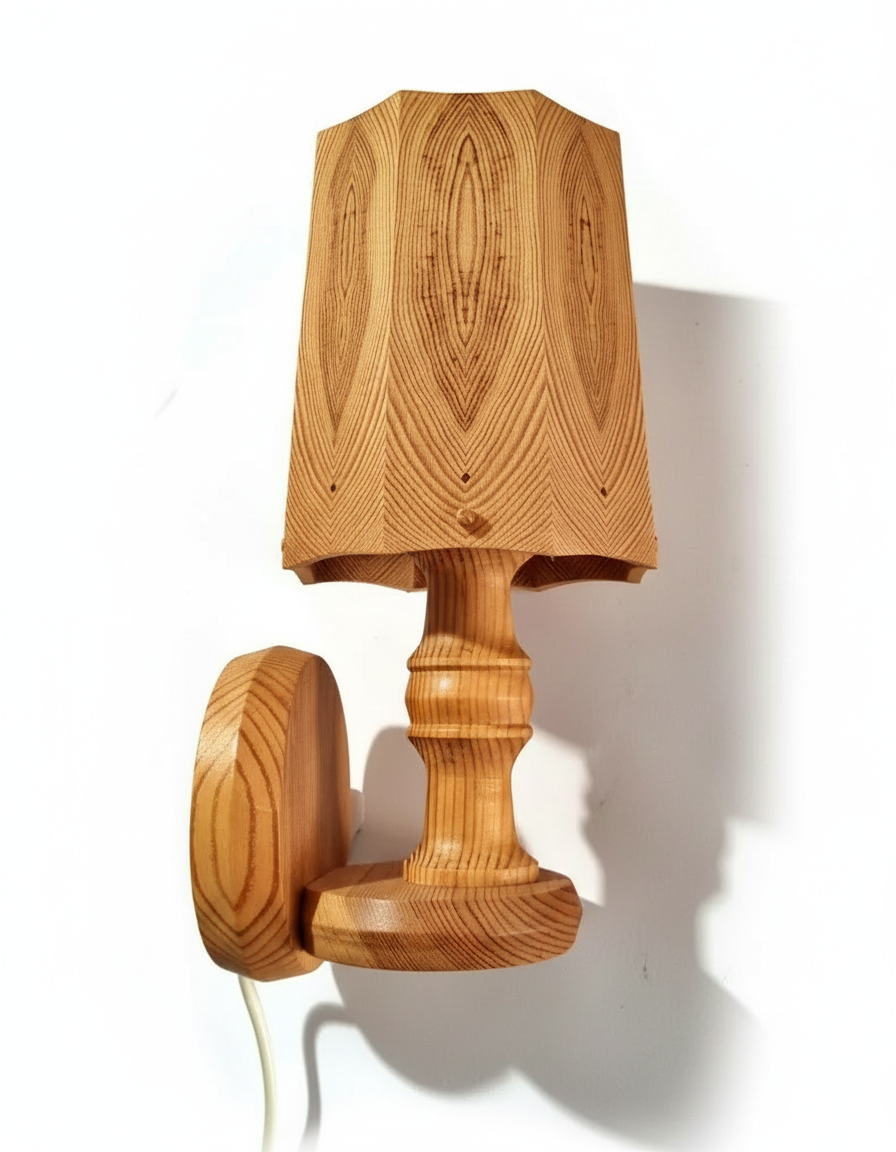 Vintage Scandinavian Pine Wall Light – Handmade Swedish Wooden Sconce, 1970s, authentic vintage, one-of-a-kind pieces, Timeless Charm
