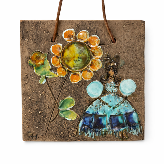 Ceramic Wall Art Sunflower Mid Century Scandinavian Folk Art Sweden Tilgmans Plaque, authentic vintage, timeless charm