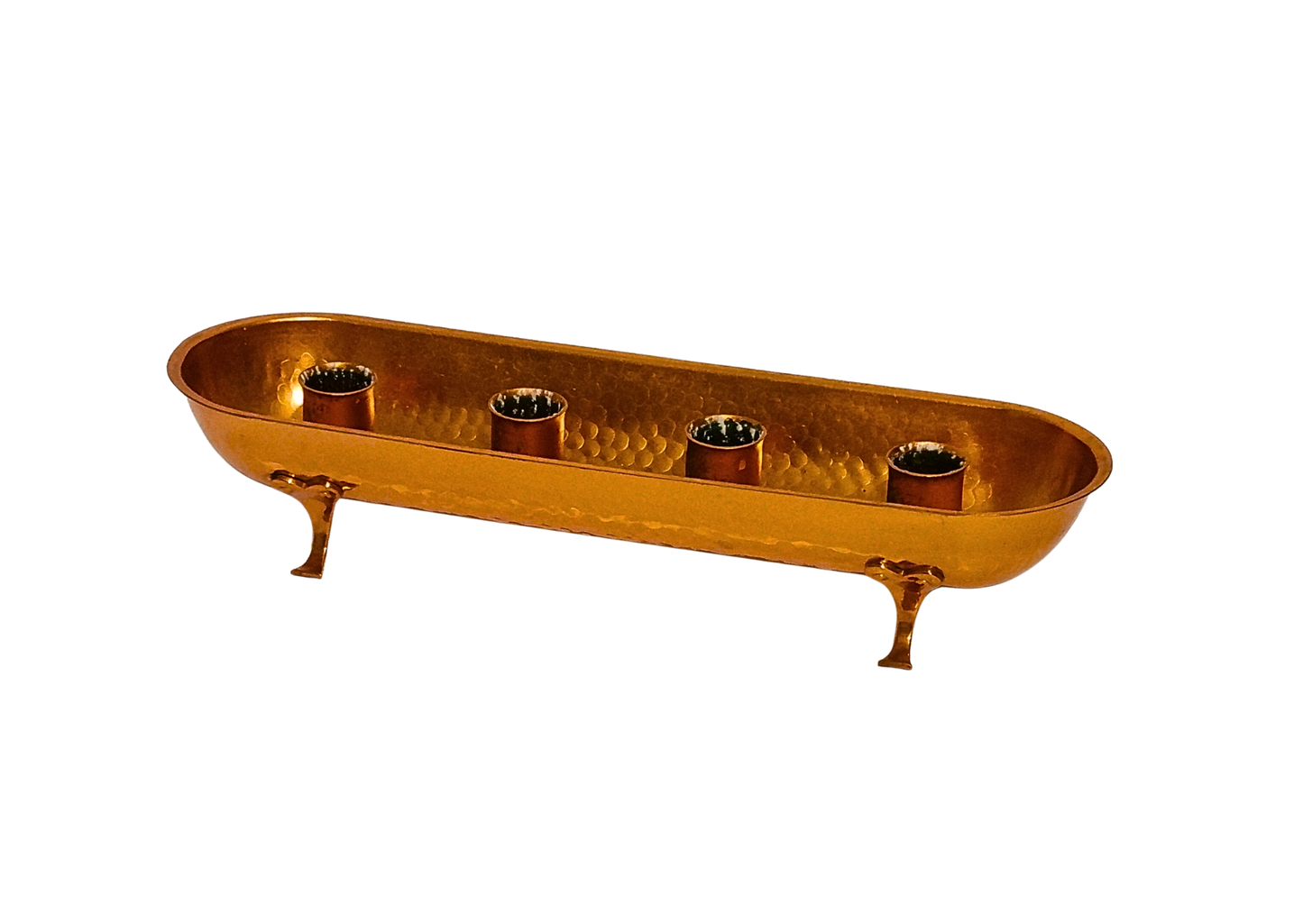 Vintage Hammered Copper Candle Holder Tray – 4 Pillar Candles, Footed