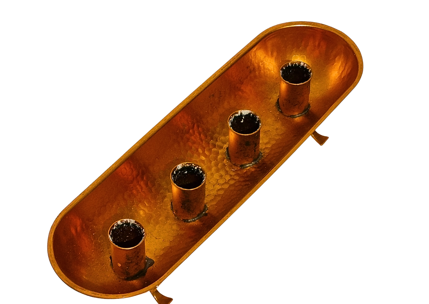 Vintage Hammered Copper Candle Holder Tray – 4 Pillar Candles, Footed