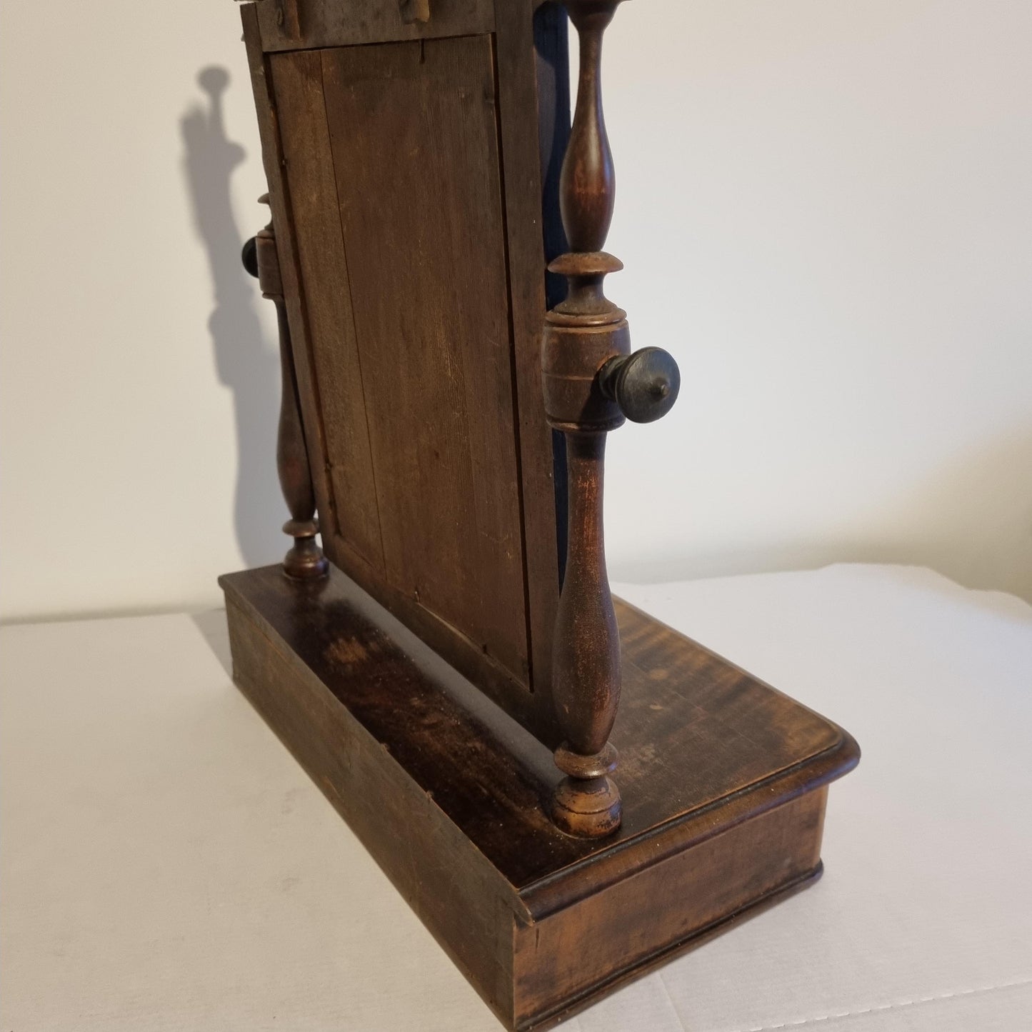 Antique Swedish Shaving Mirror: Turned Wood Swivel Stand & Drawer