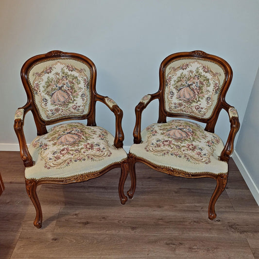 Louis XV–Style Dining Set | Extendable table with 4 Needlepoint Armchairs -Rococo dining set