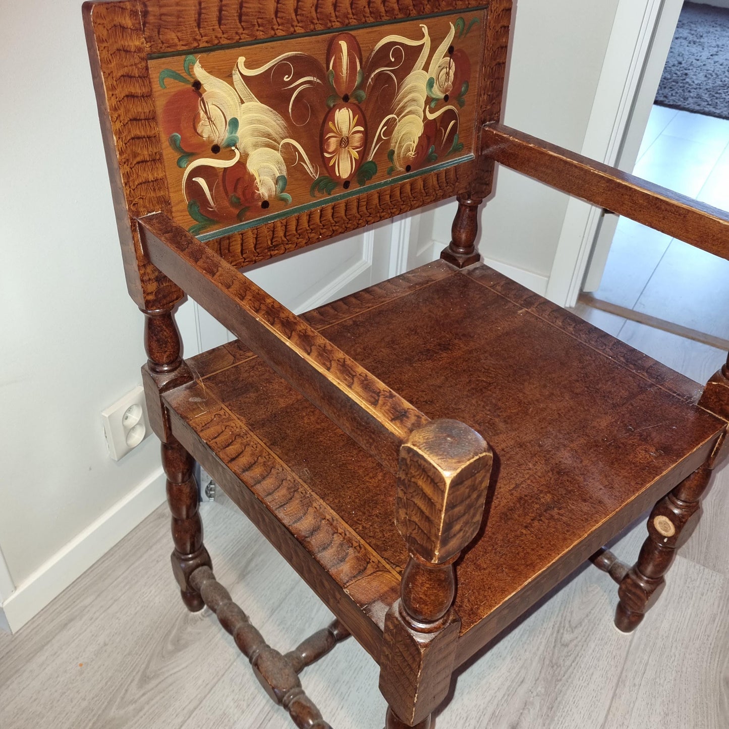 Antique Swedish Drop-Leaf Dining Set: Hand-Painted Kurbits Folk Art, Circa 1900