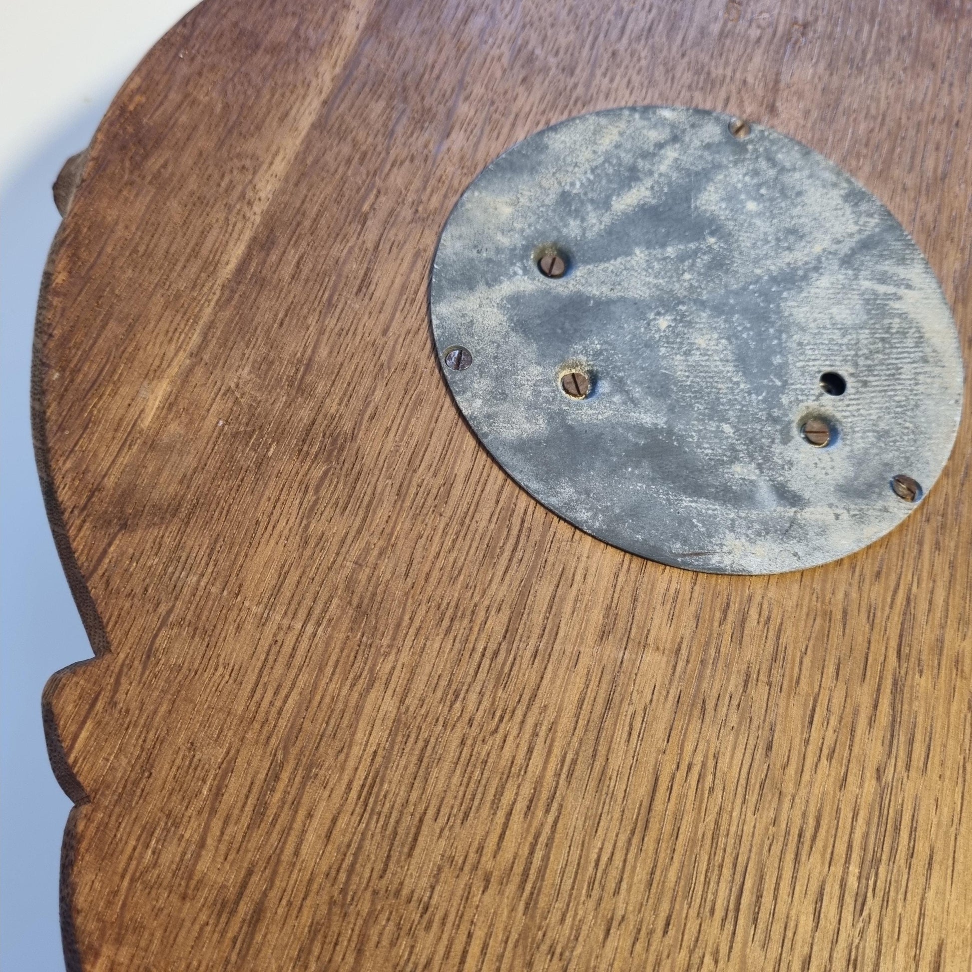 Mid-Century Wall Barometer – Hand-Carved Wood, Carl Marcus Hamburg, Germany 1950s showing wood grain and aged metal dial plate detail
