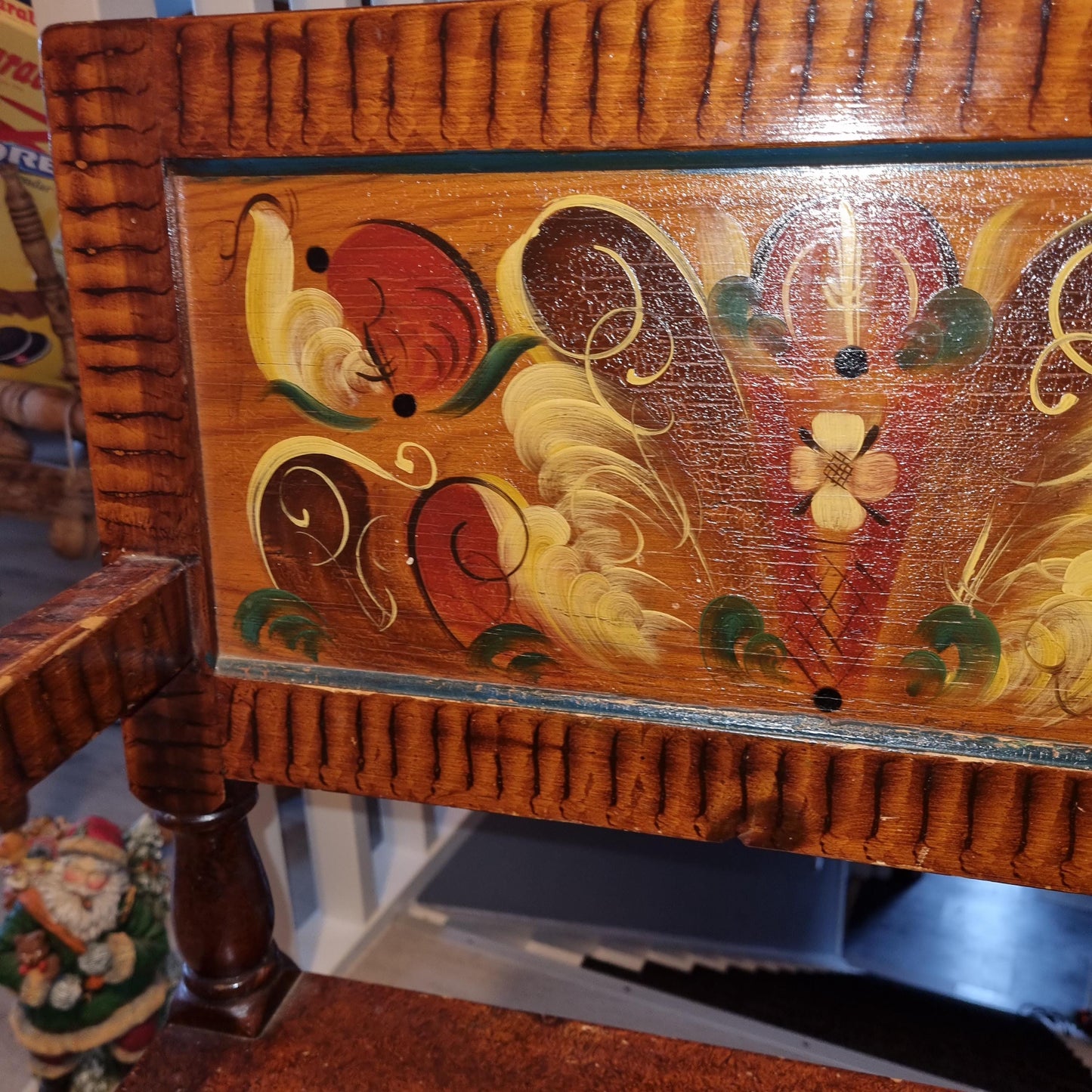 Antique Swedish Drop-Leaf Dining Set: Hand-Painted Kurbits Folk Art, Circa 1900