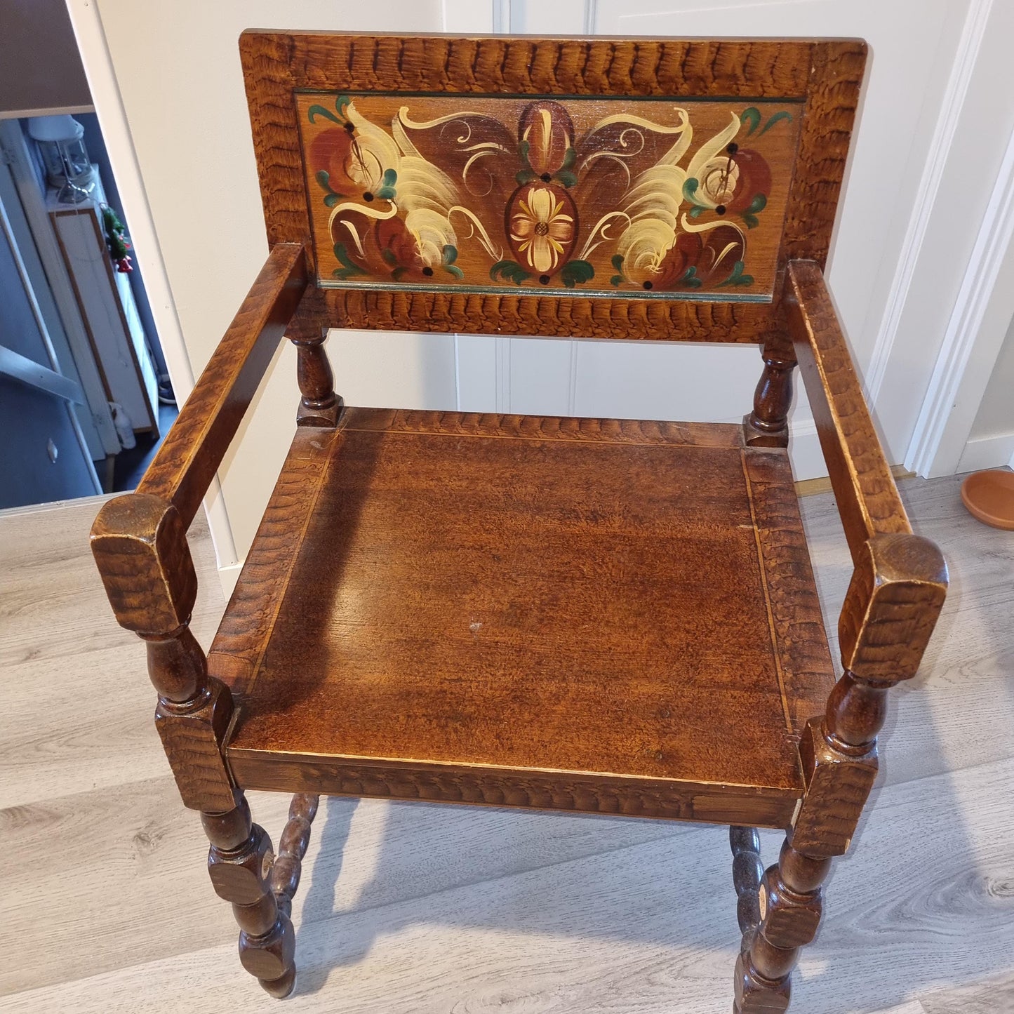 Antique Swedish Drop-Leaf Dining Set: Hand-Painted Kurbits Folk Art, Circa 1900