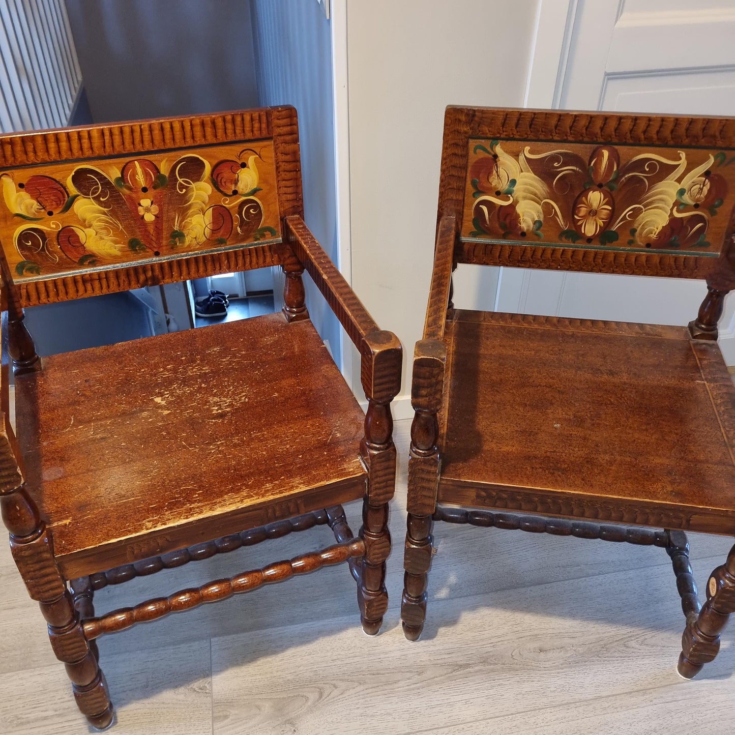 Antique Swedish Drop-Leaf Dining Set: Hand-Painted Kurbits Folk Art, Circa 1900