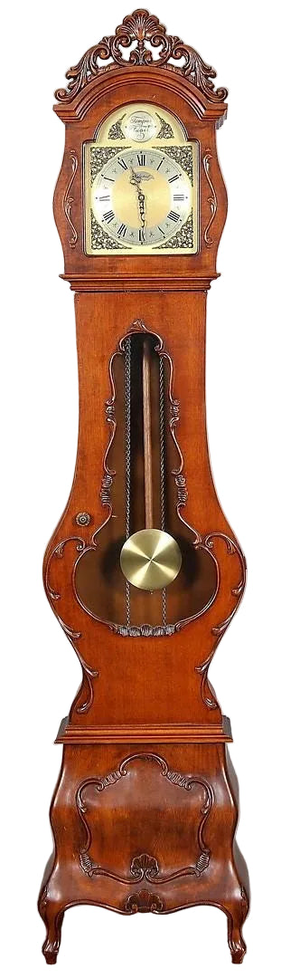 Grandfather Clock ,Elegant Vintage Floor Clock with ornate wood carvings and brass pendulum in classic vintage style