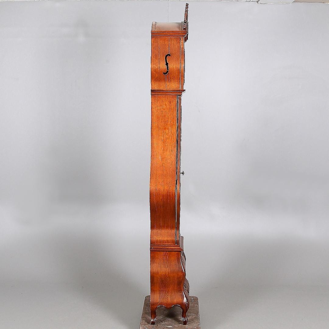 Grandfather Clock ,Elegant Vintage Floor Clock side view of tall wooden vintage floor clock in warm brown tones