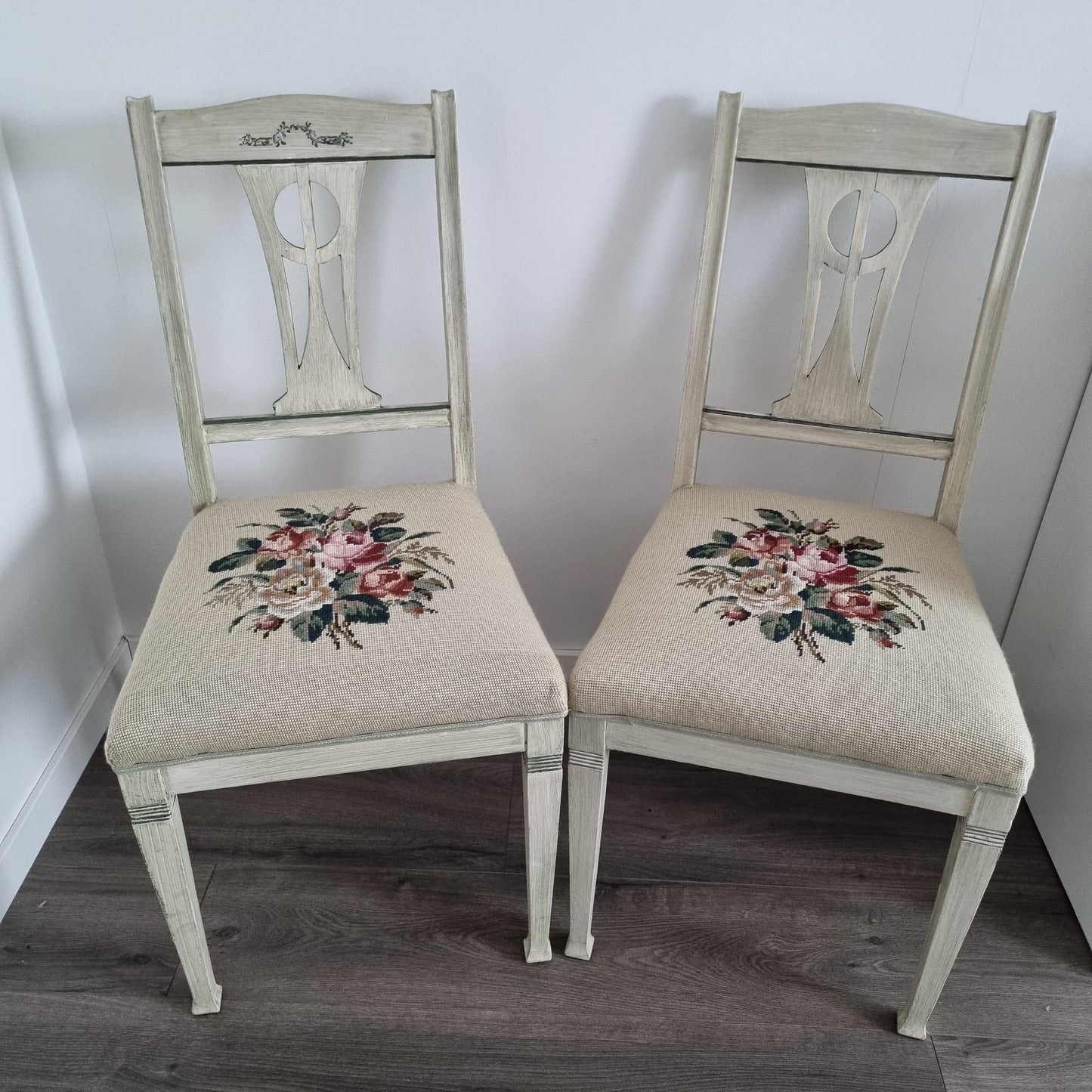 Vintage Chair – 1920s Swedish Painted Wood with Floral Needlepoint Upholstery | 1 or Pair Available