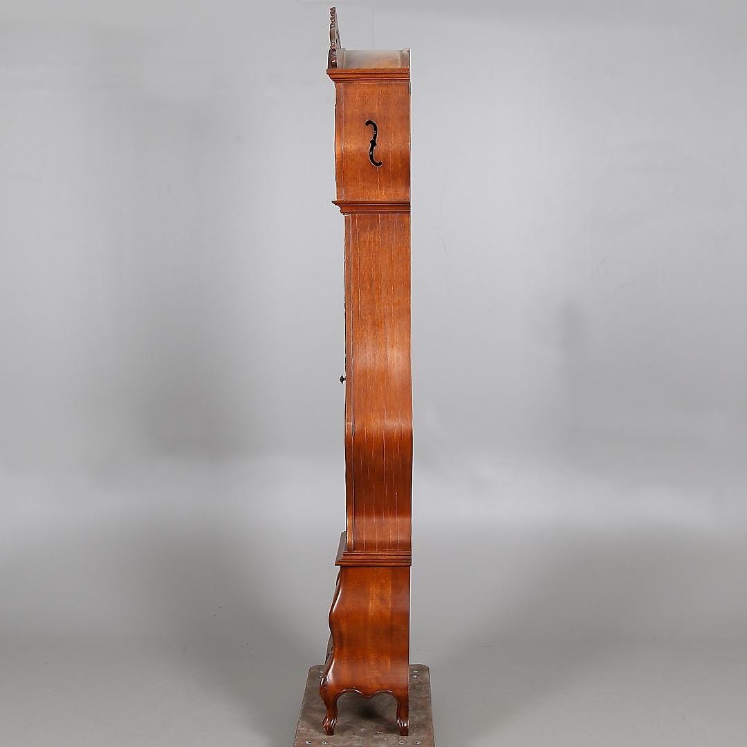 Grandfather Clock ,Elegant Vintage Floor Clock tall wooden vintage Scandinavian decor with carved base and smooth finish.
