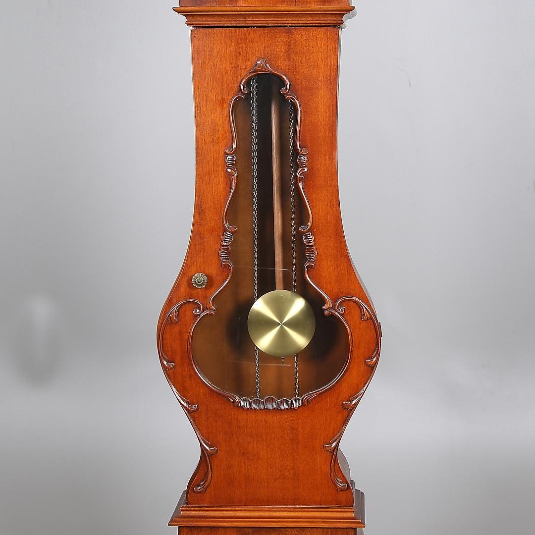 Grandfather Clock ,Elegant Vintage Floor Clock with wooden case and brass pendulum, vintage Scandinavian decor style