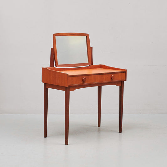 Mid-Century Scandinavian Teak Vanity with Mirror – 1950s/60s Danish Dressing Table