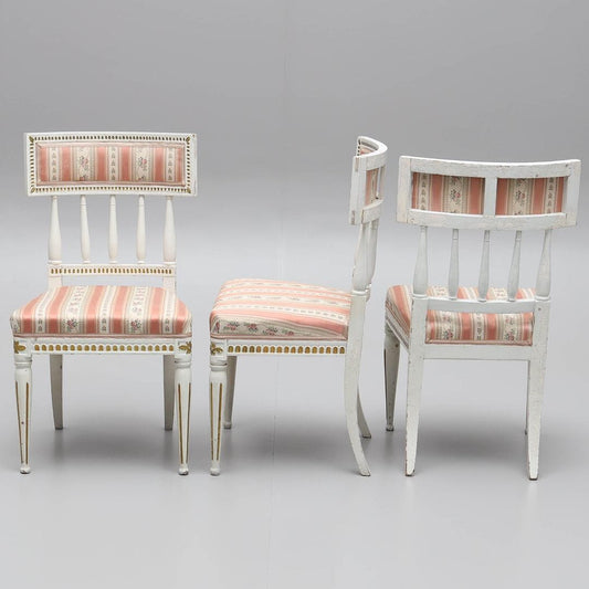 Antique Gustavian Louis XVI Chairs – Swedish Dining Set of 4, Hand Painted, c. 1800s