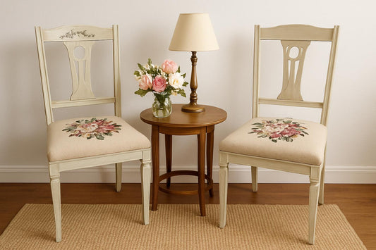 Vintage Chair – 1920s Swedish Painted Wood with Floral Needlepoint Upholstery | 1 or Pair Available