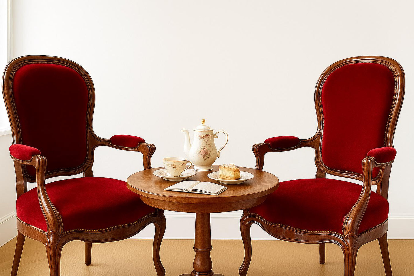 Vintage French Baroque Louis XV Armchairs – Rococo Revival Red Velvet Chairs